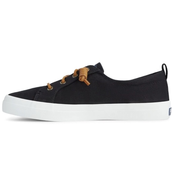 Sperry Crest Vibe Sneakers Black Canvas Shoes Tan Leather Laces Casual Slip-on - Picture 4 of 12